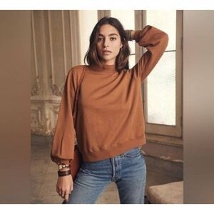 Sezane Sidonie Mock Neck Organic Cotton Jumper Sweater Chocolate Brown XS